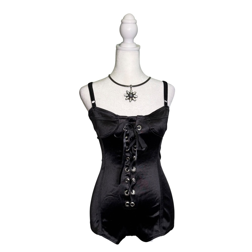 Vintage 90s/Y2K Phaze Corset Micro Romper Black Euro Grunge Rave Cybercore Punk
